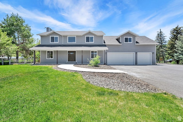 6699 E 950 S, Huntsville, UT 84317 - view of front of home with driveway, a chimney, an attached garage, and covered porch