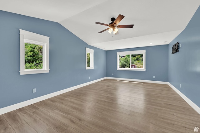 6699 E 950 S, Huntsville, UT 84317 - empty room with lofted ceiling, a ceiling fan, and wood finished floors