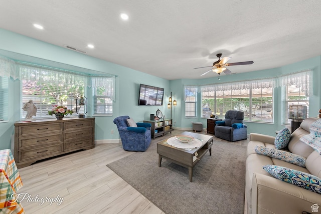 180 N 1100 E Unit 190, Washington, UT 84780 - living room with light wood-type flooring, a ceiling fan, recessed lighting, and a textured ceiling