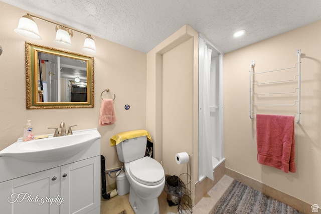 180 N 1100 E Unit 190, Washington, UT 84780 - bathroom featuring a textured ceiling, vanity, tile patterned flooring, and shower / bath combo with shower curtain