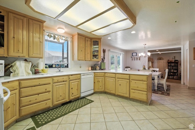 36 N Main St, Mantua, UT 84324 - kitchen featuring dishwasher, a chandelier, a peninsula, plenty of natural light, and recessed lighting