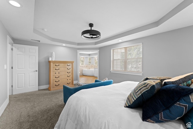 1060 E 1100 N, Pleasant Grove, UT 84062 - bedroom featuring a tray ceiling, recessed lighting, carpet floors, and ensuite bath