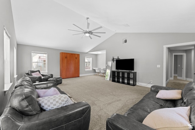 1060 E 1100 N, Pleasant Grove, UT 84062 - living area with lofted ceiling, ceiling fan, healthy amount of natural light, and carpet flooring