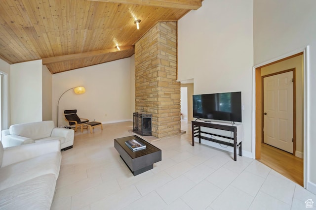 8463 S Jackson Hole Dr E, Sandy, UT 84093 - tiled living room with wood ceiling and high vaulted ceiling