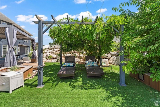 4104 S Bridlewood Dr E, Bountiful, UT 84010 - view of green lawn with a deck and a pergola