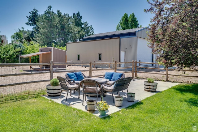 3035 S Big Hollow Rd, Heber City, UT 84032 - view of patio with an outbuilding, a garage, and an outdoor hangout area