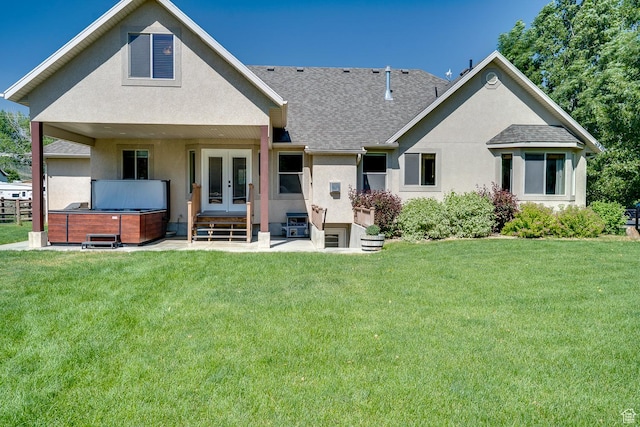 3035 S Big Hollow Rd, Heber City, UT 84032 - back of house featuring a hot tub, french doors, and stucco siding