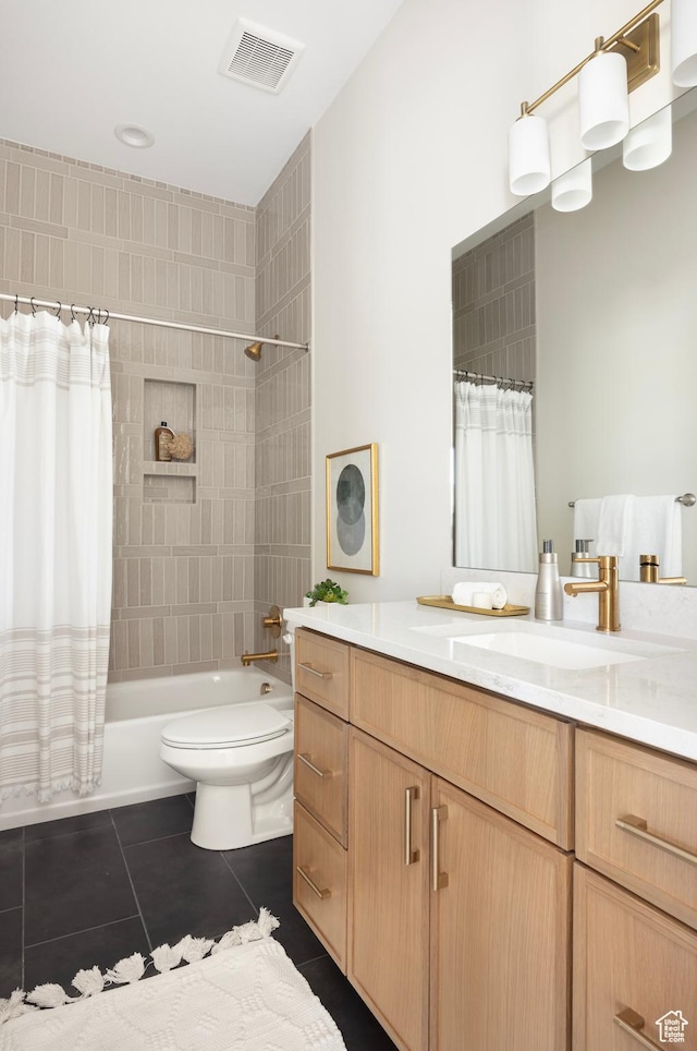 14277 S Keely Ct, Bluffdale, UT 84065 - bathroom with tile patterned floors, vanity, and shower / bath combination with curtain