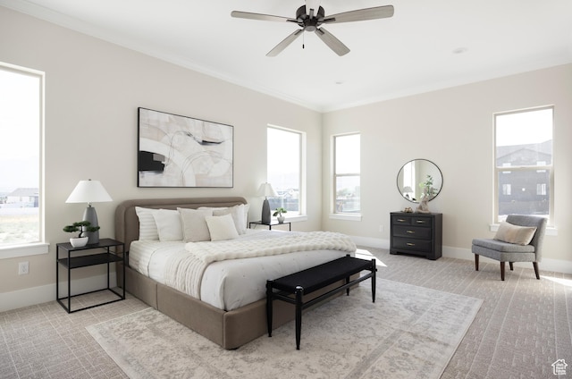 14277 S Keely Ct, Bluffdale, UT 84065 - bedroom with ornamental molding, light colored carpet, and a ceiling fan