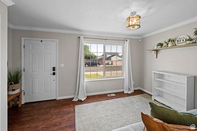 318 W 850 N, Springville, UT 84663 - entrance foyer with wood finished floors, ornamental molding, a textured ceiling, and a chandelier