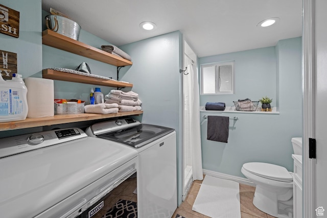 318 W 850 N, Springville, UT 84663 - laundry room with washing machine and dryer, light tile patterned floors, and recessed lighting