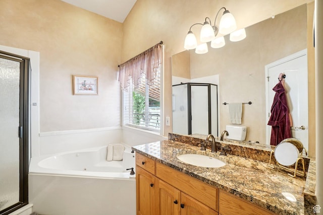 798 E Spruce Tree Ln, Sandy, UT 84094 - full bathroom featuring a shower stall, vanity, and a tub with jets