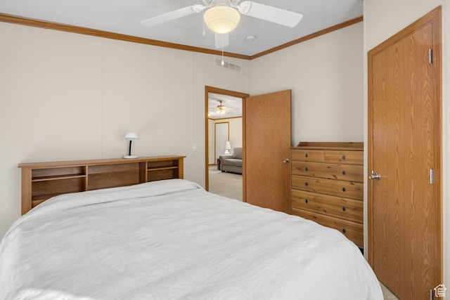 2627 E Cactus Rd, Moab, UT 84532 - bedroom featuring ornamental molding and ceiling fan