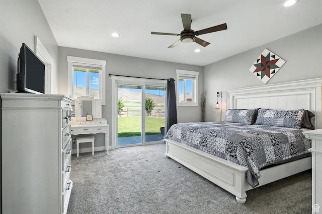 968 S 5400 W, Malad City, ID 83252 - carpeted bedroom with access to exterior, recessed lighting, and a ceiling fan