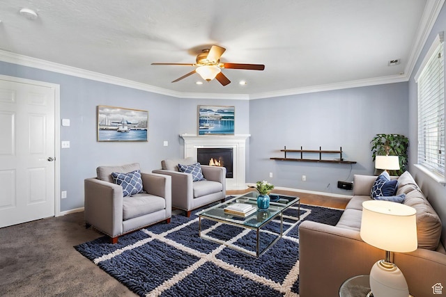 2177 N 125 W, Layton, UT 84041 - living area featuring a ceiling fan, a glass covered fireplace, ornamental molding, and recessed lighting