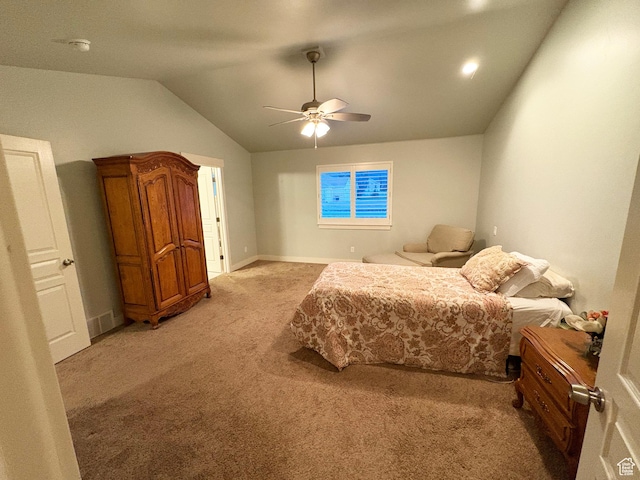 966 E 2810 S, Heber City, UT 84032 - bedroom featuring light carpet, vaulted ceiling, and a ceiling fan
