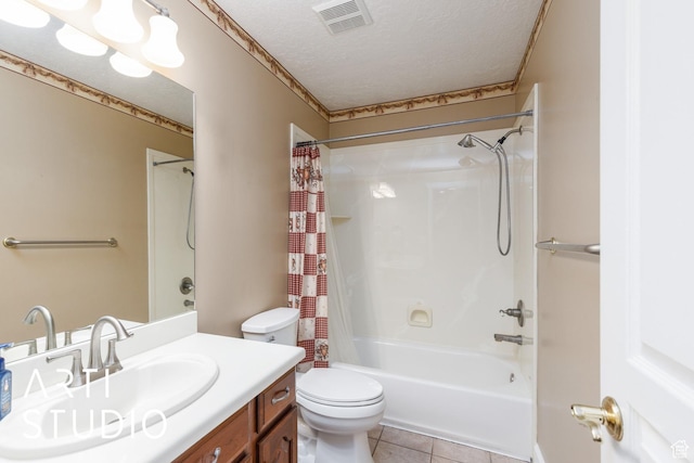 2063 N 775 E, North Ogden, UT 84414 - bathroom with vanity, shower / bath combo with shower curtain, tile patterned flooring, and a textured ceiling