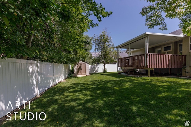 2063 N 775 E, North Ogden, UT 84414 - fenced backyard with a storage unit and a wooden deck