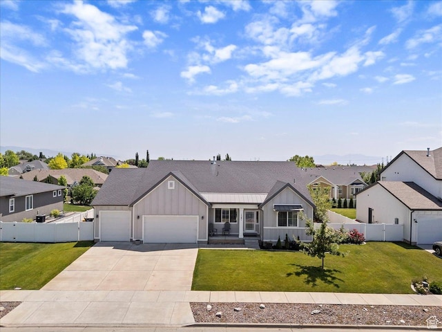 1381 W 425 S, Layton, UT 84041 - ranch-style house featuring board and batten siding, a garage, a residential view, concrete driveway, and a gate