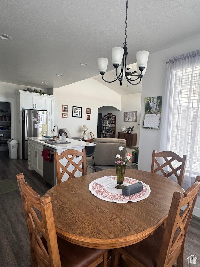 5593 W 5550 S, Hooper, UT 84315 - dining area featuring dark wood-style floors, a chandelier, a textured ceiling, and recessed lighting