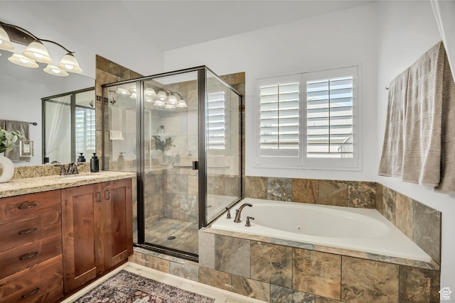 468 W Sunnyrise Ln S, Stansbury Park, UT 84074 - full bathroom with vanity, a garden tub, and a shower stall