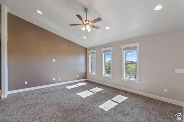 1717 N 4325 W, West Point, UT 84015 - unfurnished room with carpet flooring, recessed lighting, ceiling fan, and vaulted ceiling