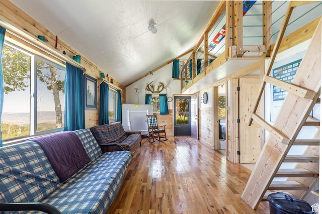 0, Paradise, UT 84328 - living area featuring lofted ceiling, hardwood / wood-style floors, and stairway