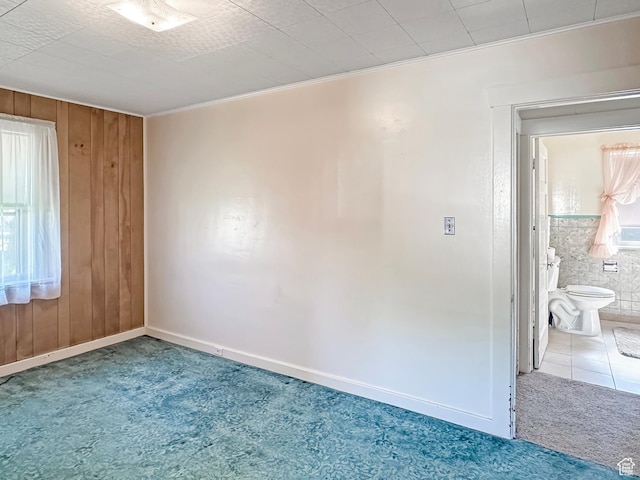 140 W 100 N, Castle Dale, UT 84513 - carpeted empty room featuring wood walls, ornamental molding, and healthy amount of natural light