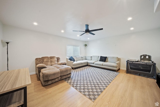 3601 S 5650 W, West Valley City, UT 84128 - living area featuring wood finished floors, ceiling fan, and recessed lighting