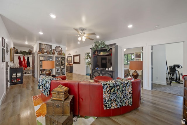 3601 S 5650 W, West Valley City, UT 84128 - living area featuring wood finished floors, a ceiling fan, and recessed lighting