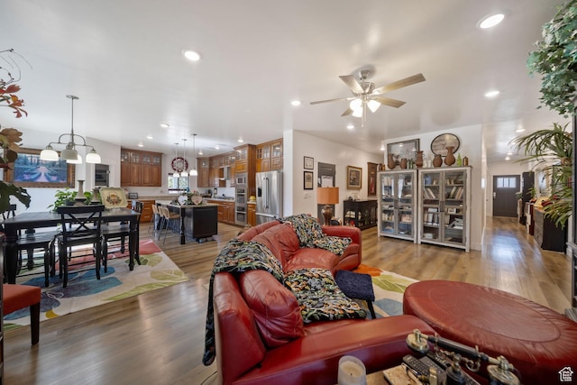 3601 S 5650 W, West Valley City, UT 84128 - living room with ceiling fan, light wood-type flooring, and recessed lighting