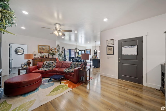 3601 S 5650 W, West Valley City, UT 84128 - living area with ceiling fan, light wood-style flooring, and recessed lighting