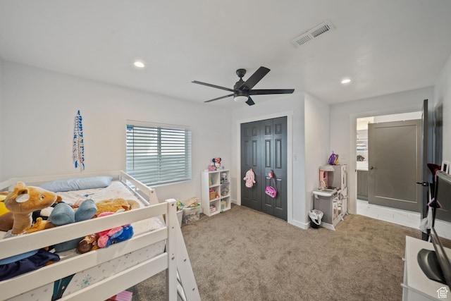 3601 S 5650 W, West Valley City, UT 84128 - bedroom with recessed lighting, carpet, ceiling fan, and a closet
