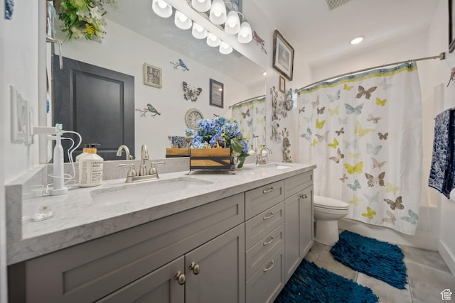 3601 S 5650 W, West Valley City, UT 84128 - bathroom featuring double vanity, shower / tub combo with curtain, and tile patterned flooring