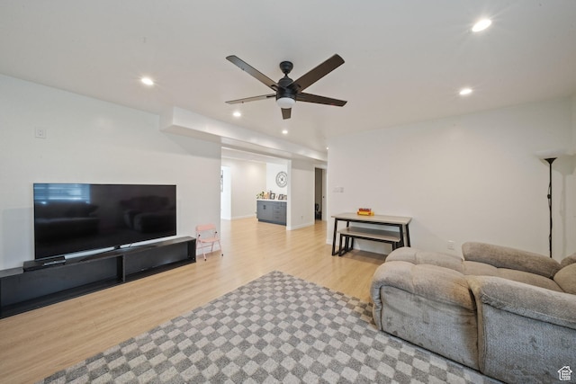 3601 S 5650 W, West Valley City, UT 84128 - living area featuring wood finished floors, a ceiling fan, and recessed lighting