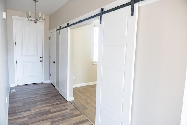 1272 E 1470 N, Payson, UT 84651 - entryway featuring a barn door, wood finished floors, and a chandelier