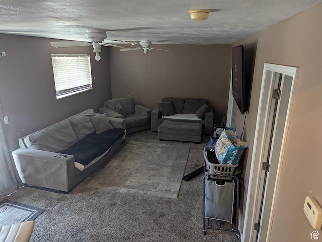 1831 W Dale Ridge Ave N, Salt Lake City, UT 84116 - carpeted living room featuring ceiling fan and a textured ceiling