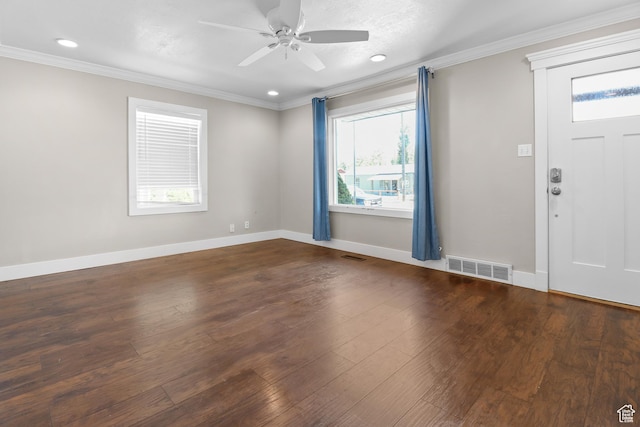 341 E 700 N, Spanish Fork, UT 84660 - entryway featuring crown molding, ceiling fan, hardwood / wood-style flooring, and recessed lighting