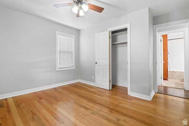 341 E 700 N, Spanish Fork, UT 84660 - unfurnished bedroom featuring light wood-style floors, a closet, and a ceiling fan