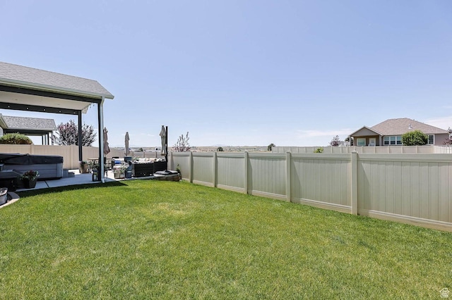 5671 S 650 E, Washington Terrace, UT 84405 - fenced backyard featuring a hot tub, outdoor lounge area, and a patio
