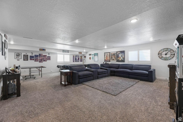 5671 S 650 E, Washington Terrace, UT 84405 - carpeted living room with a textured ceiling, plenty of natural light, and recessed lighting
