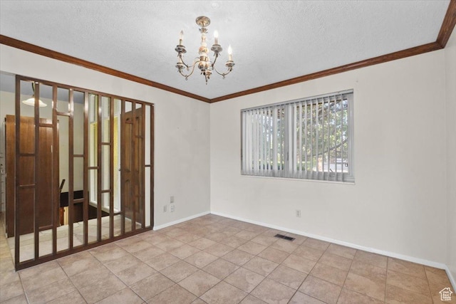 666 E Shelly Ave N, American Fork, UT 84003 - tiled spare room featuring a textured ceiling, a chandelier, and crown molding