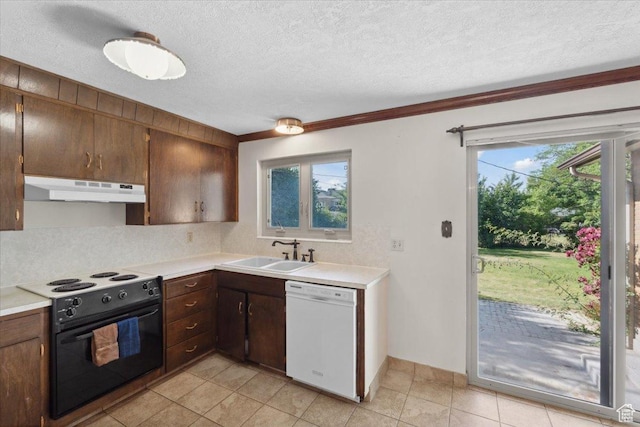 666 E Shelly Ave N, American Fork, UT 84003 - kitchen featuring black electric range oven, under cabinet range hood, dishwasher, light countertops, and a textured ceiling