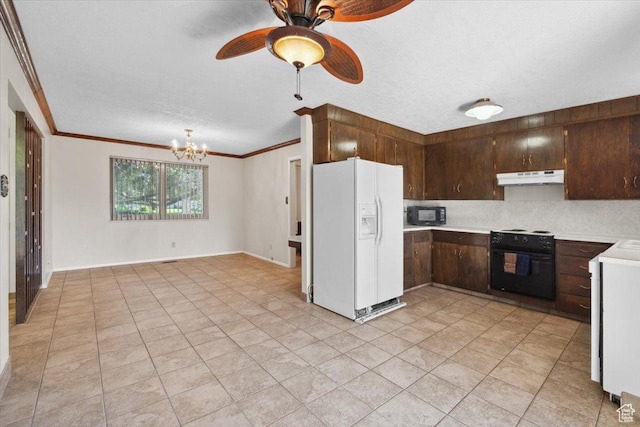 666 E Shelly Ave N, American Fork, UT 84003 - kitchen with white fridge with ice dispenser, under cabinet range hood, light countertops, black microwave, and wall oven