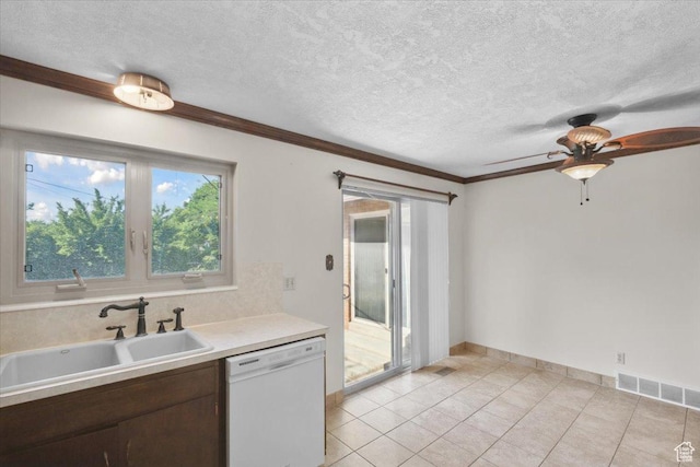 666 E Shelly Ave N, American Fork, UT 84003 - kitchen with dishwasher, healthy amount of natural light, crown molding, light countertops, and ceiling fan