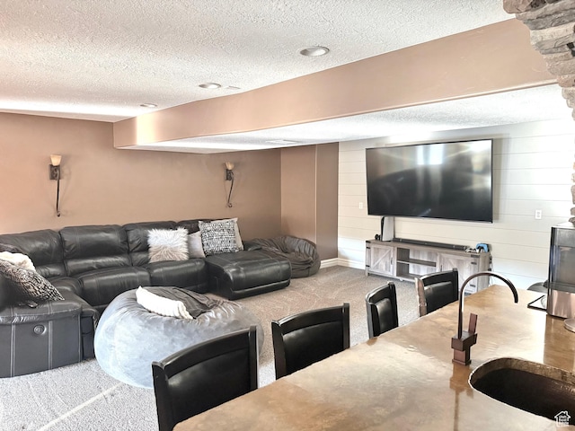 1790 S 940 W, Richfield, UT 84701 - living room with a textured ceiling, carpet floors, and wood walls