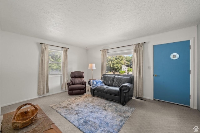 1243 Oak St, Ogden, UT 84401 - carpeted living room featuring a textured ceiling and baseboards