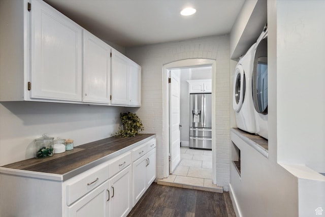 754 E 500 S, Provo, UT 84606 - laundry room featuring cabinet space, dark wood-style floors, washer and dryer, and recessed lighting