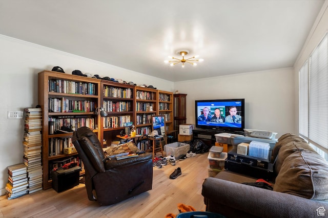 8168 S Darin St, Midvale, UT 84047 - living room featuring wood finished floors, a chandelier, and crown molding