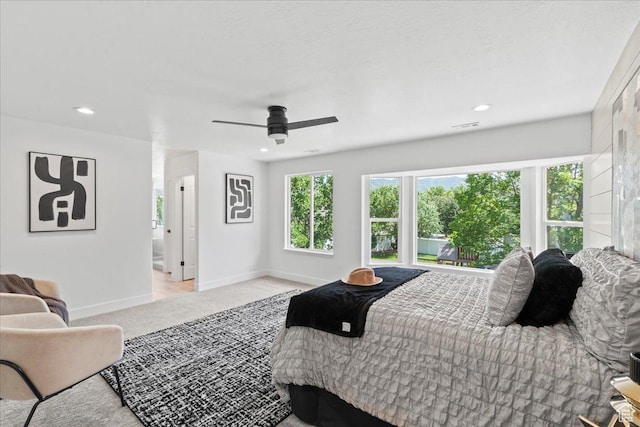 692 E Country Breeze Cir S, Draper, UT 84020 - bedroom with light colored carpet, recessed lighting, and a ceiling fan